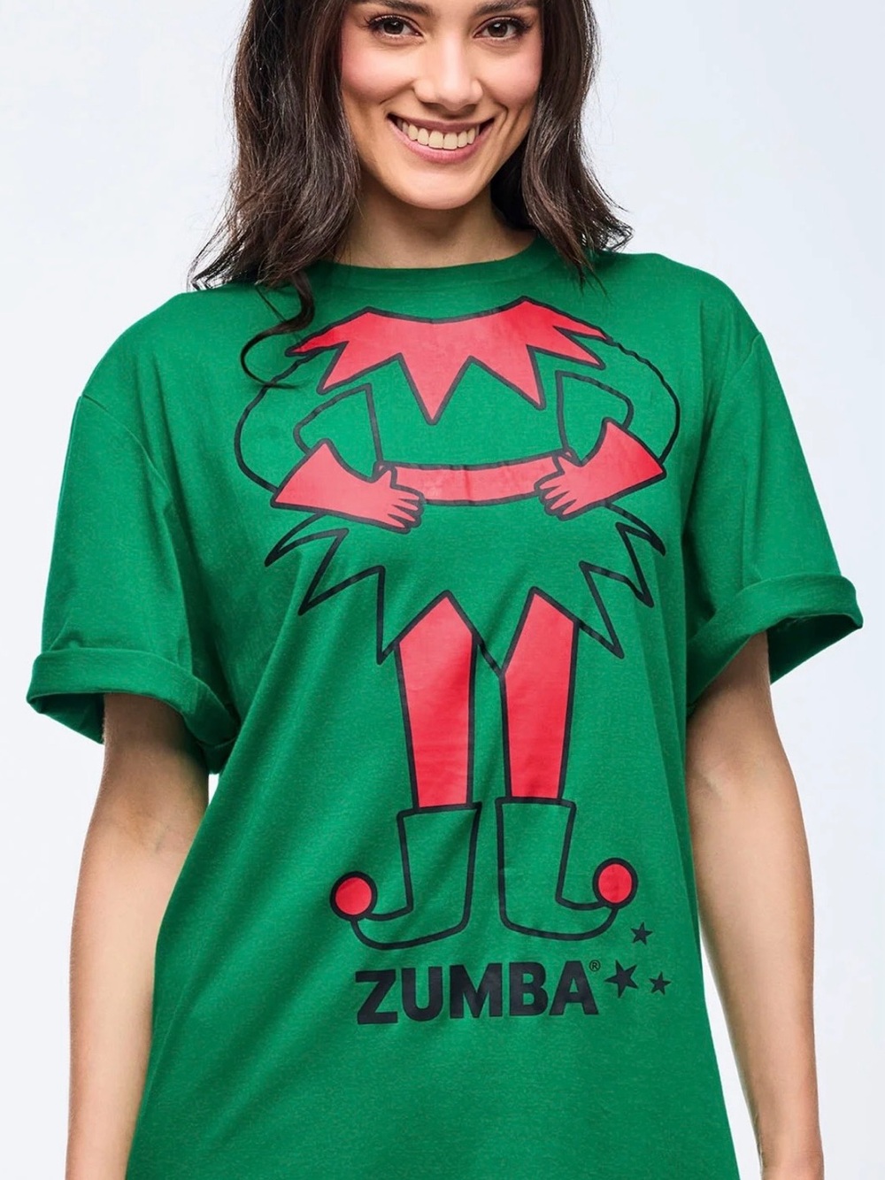 Zumba Fitness Green & Red Elf Graphic Kids Pajama Top